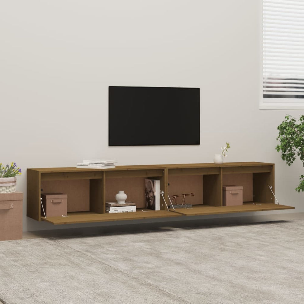 Wandkasten 2 st 100x30x35 cm massief grenenhout honingbruin MeubelReus