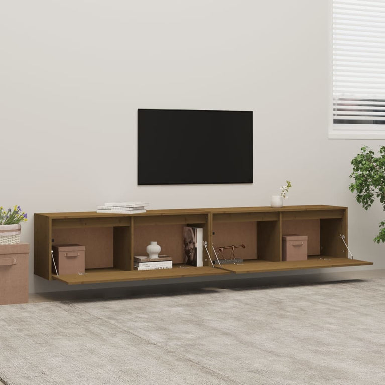 Wandkasten 2 st 100x30x35 cm massief grenenhout honingbruin MeubelReus