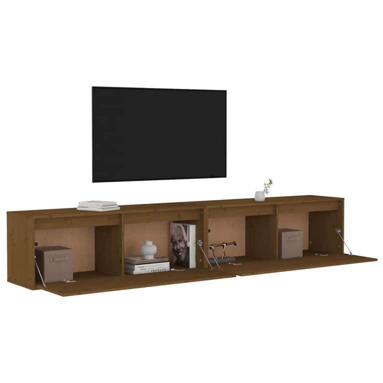 Wandkasten 2 st 100x30x35 cm massief grenenhout honingbruin MeubelReus