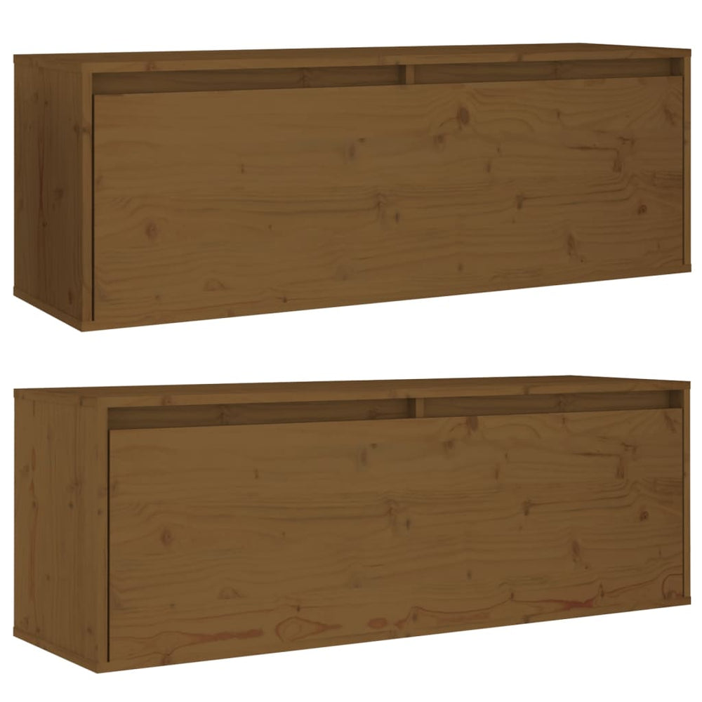 Wandkasten 2 st 100x30x35 cm massief grenenhout honingbruin MeubelReus