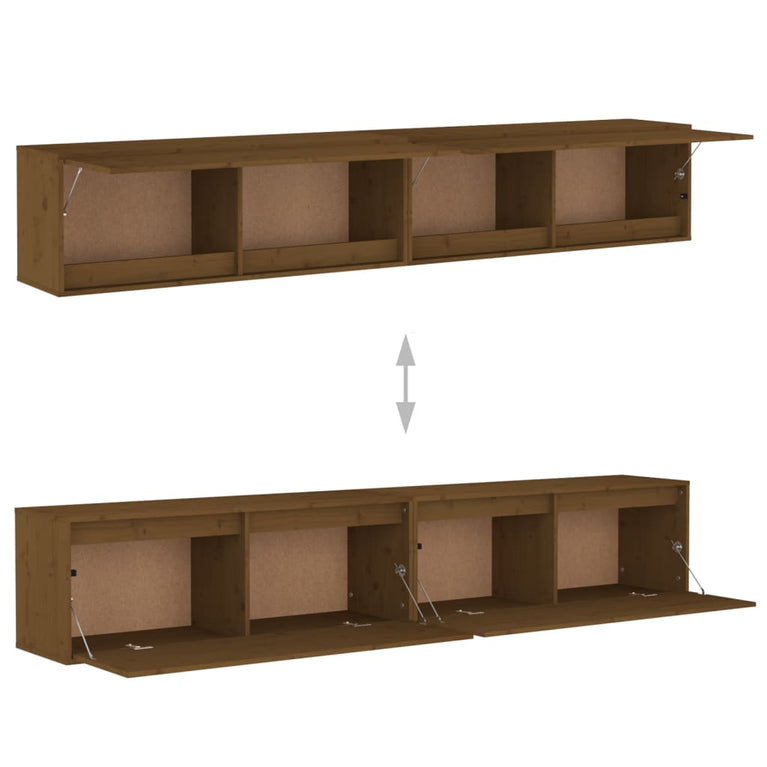 Wandkasten 2 st 100x30x35 cm massief grenenhout honingbruin MeubelReus