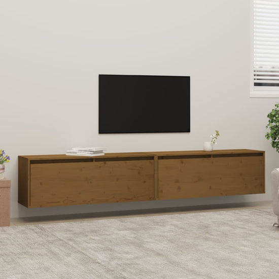 Wandkasten 2 st 100x30x35 cm massief grenenhout honingbruin MeubelReus