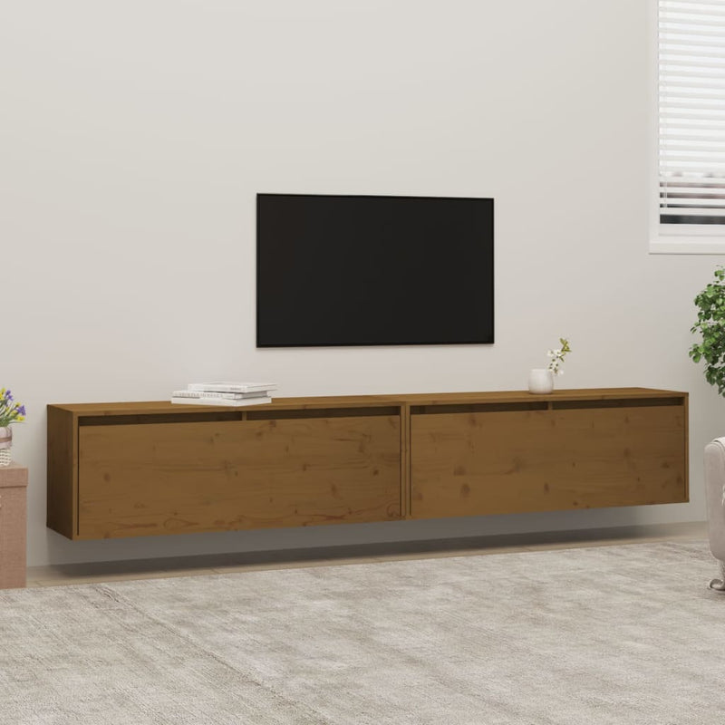 Wandkasten 2 st 100x30x35 cm massief grenenhout honingbruin MeubelReus