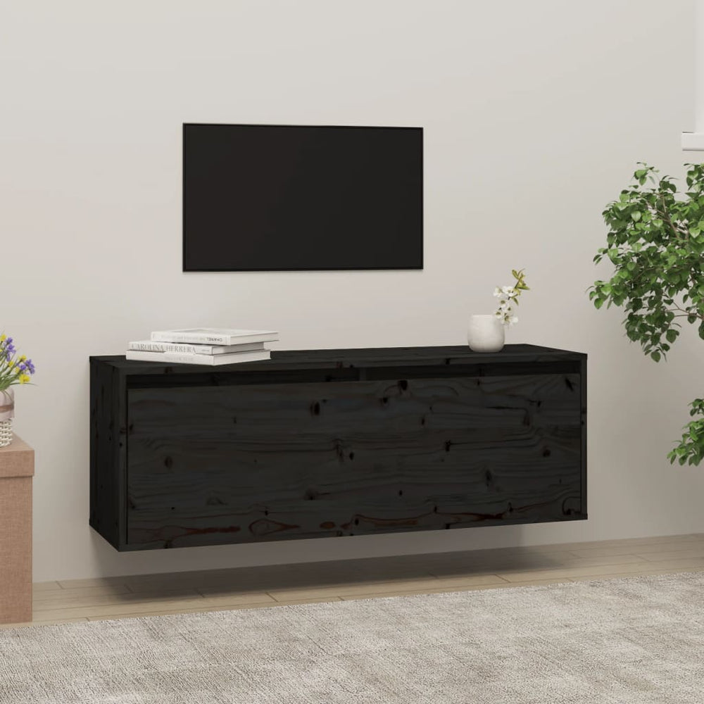 Wandkast 100x30x35 cm massief grenenhout zwart MeubelReus