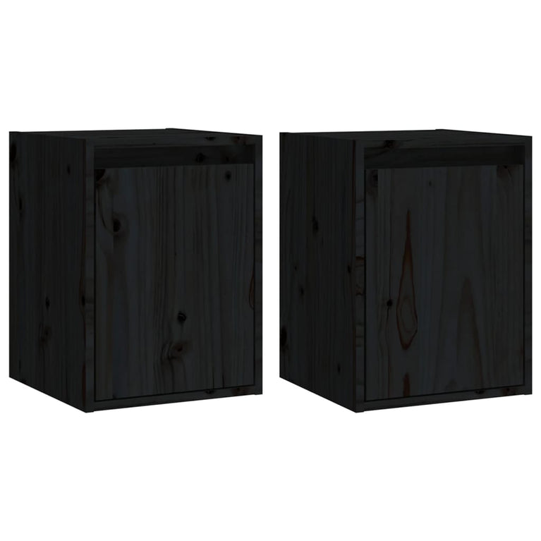 Wandkasten 2 st 30x30x40 cm massief grenenhout zwart MeubelReus