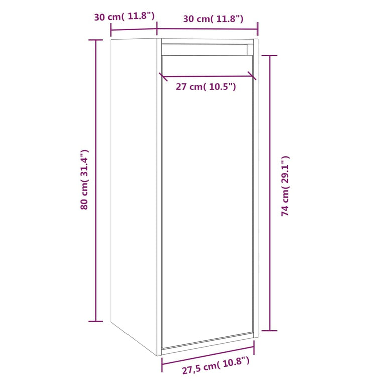 Wandkast 30x30x80 cm massief grenenhout wit MeubelReus