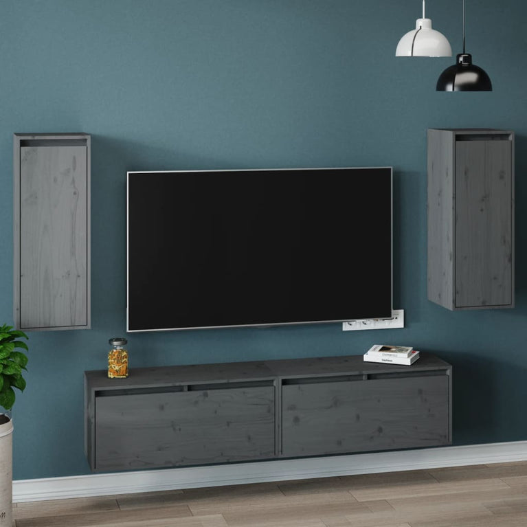 Wandkasten 2 st 30x30x80 cm massief grenenhout grijs MeubelReus