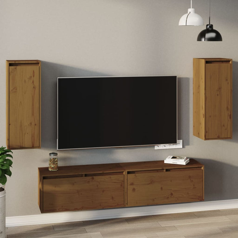 Wandkasten 2 st 30x30x80 cm massief grenenhout honingbruin MeubelReus