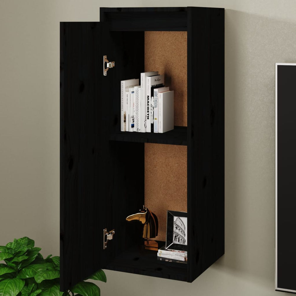 Wandkast 30x30x80 cm massief grenenhout zwart MeubelReus