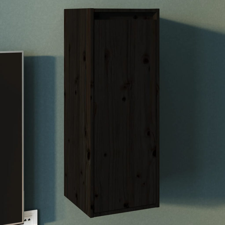 Wandkast 30x30x80 cm massief grenenhout zwart MeubelReus