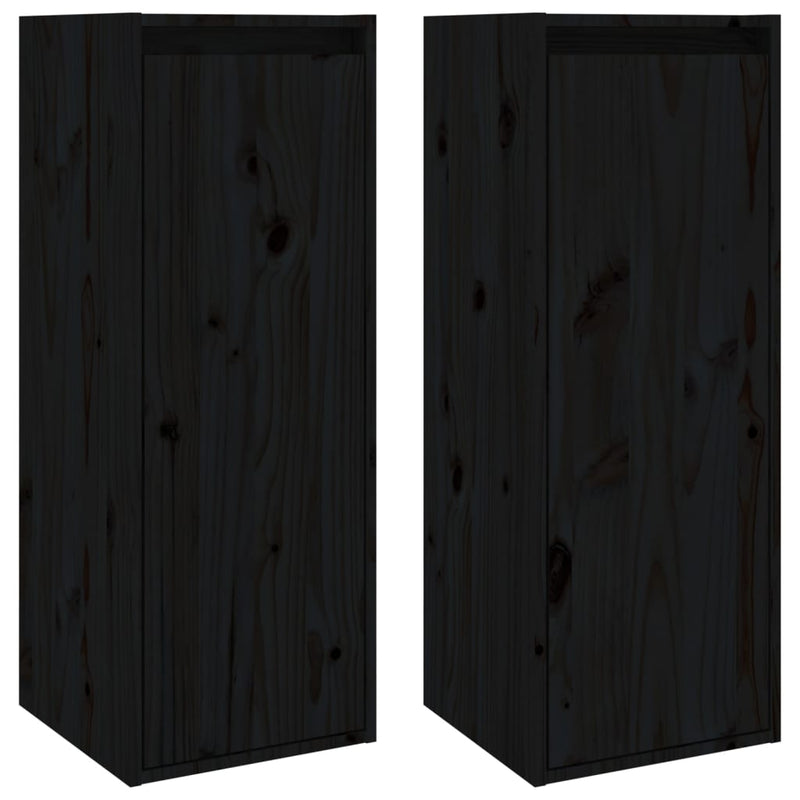 Wandkasten 2 st 30x30x80 cm massief grenenhout zwart MeubelReus