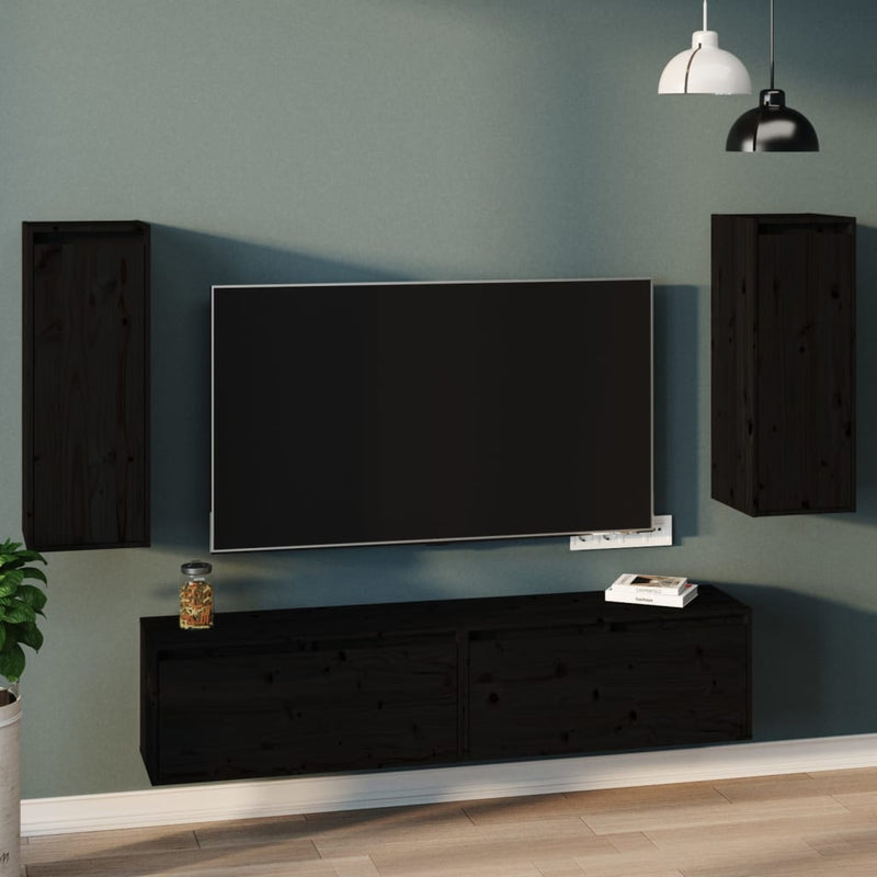 Wandkasten 2 st 30x30x80 cm massief grenenhout zwart MeubelReus