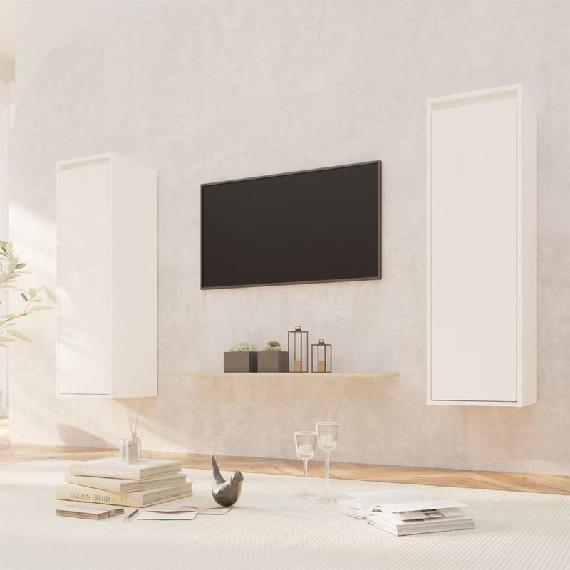 Wandkasten 2 st 30x30x100 cm massief grenenhout wit MeubelReus