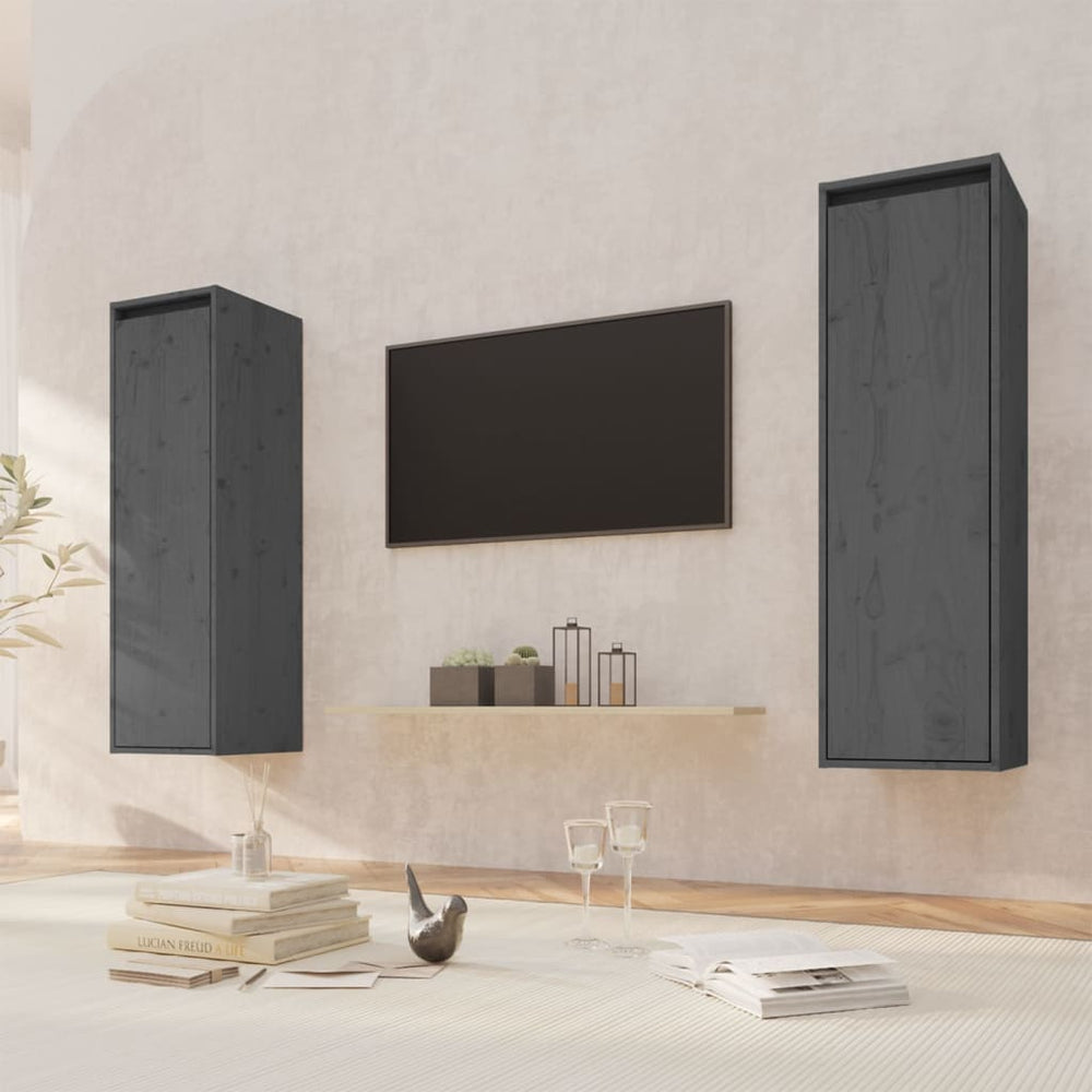 Wandkasten 2 st 30x30x100 cm massief grenenhout grijs MeubelReus