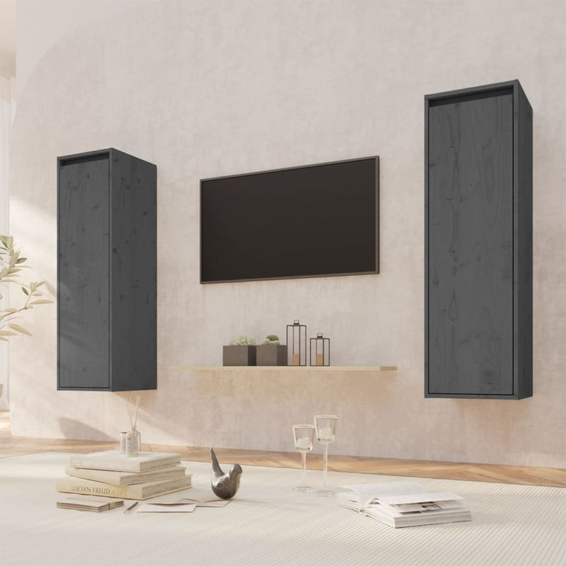 Wandkasten 2 st 30x30x100 cm massief grenenhout grijs MeubelReus
