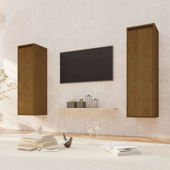 Wandkasten 2 st 30x30x100 cm massief grenenhout honingbruin MeubelReus