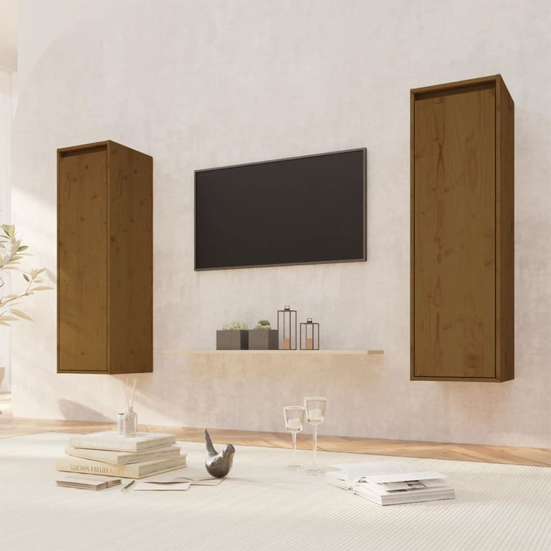 Wandkasten 2 st 30x30x100 cm massief grenenhout honingbruin MeubelReus
