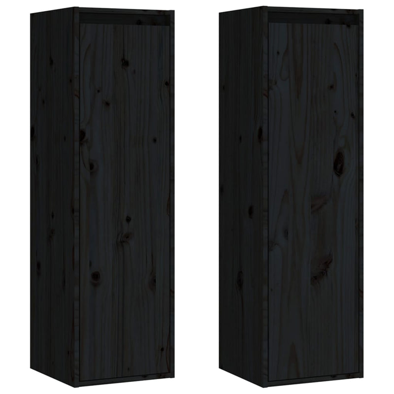 Wandkasten 2 st 30x30x100 cm massief grenenhout zwart