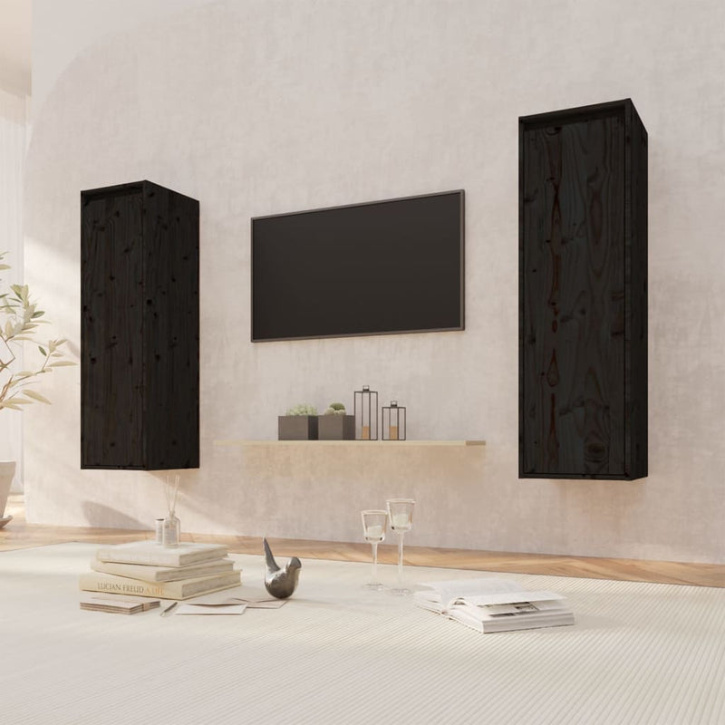 Wandkasten 2 st 30x30x100 cm massief grenenhout zwart