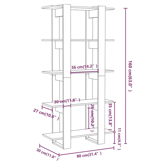 Boekenkast/kamerscherm 80x30x160 cm bewerkt hout wit MeubelReus
