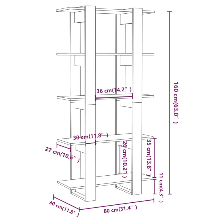 Boekenkast/kamerscherm 80x30x160 cm bewerkt hout wit MeubelReus