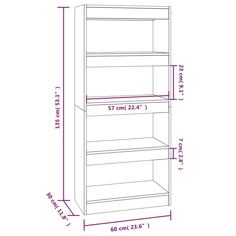 Boekenkast/kamerscherm 60x30x135 cm bewerkt hout wit MeubelReus