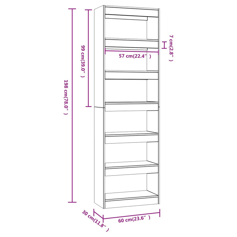 Boekenkast/kamerscherm 60x30x198 cm betongrijs MeubelReus