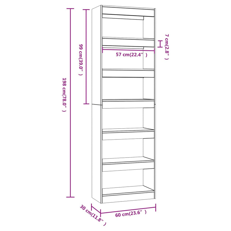 Boekenkast/kamerscherm 60x30x198 cm hoogglans wit MeubelReus