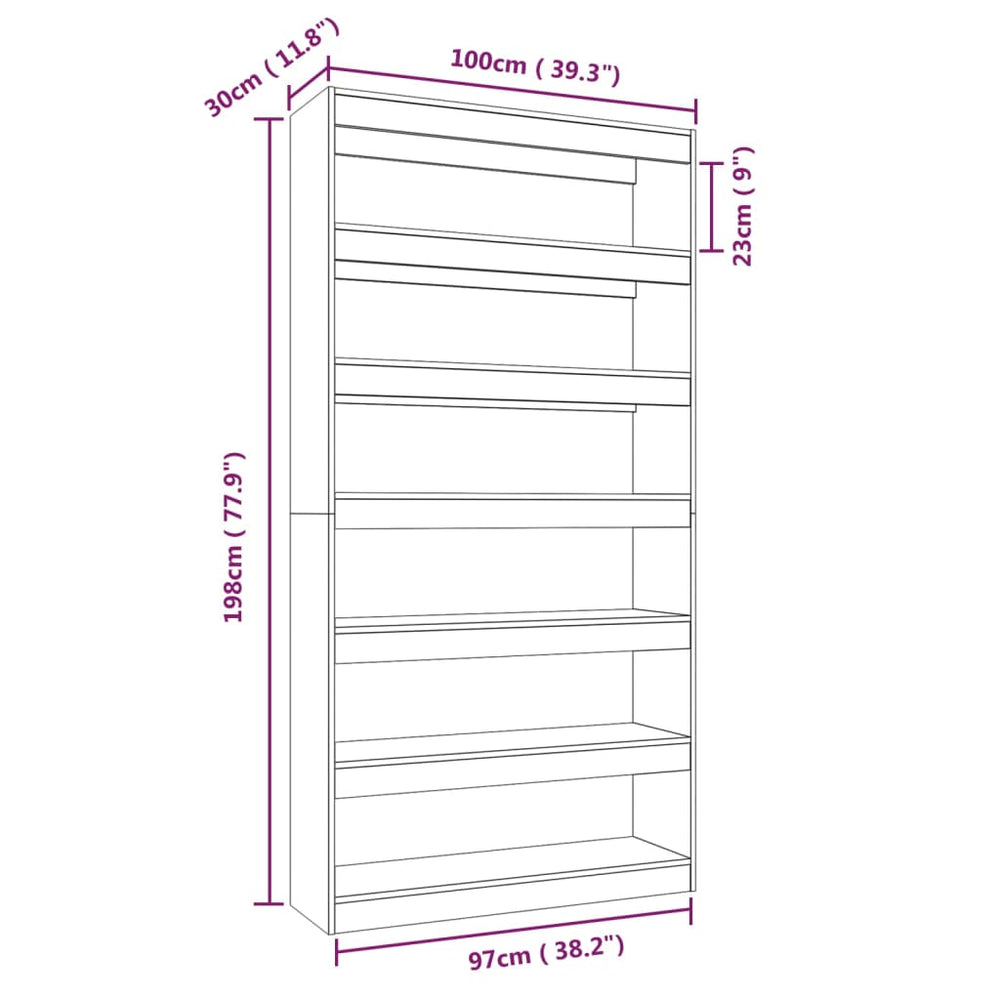 Boekenkast/kamerscherm 100x30x198 cm bewerkt hout wit MeubelReus