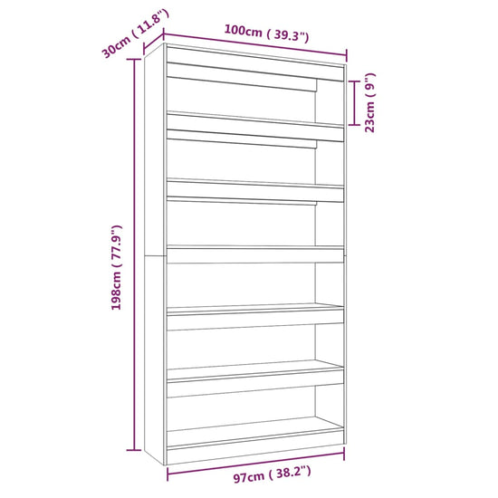 Boekenkast/kamerscherm 100x30x198 cm bewerkt hout wit MeubelReus