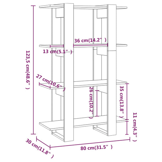 Boekenkast/kamerscherm 80x30x123,5 cm grijs sonoma eikenkleurig MeubelReus