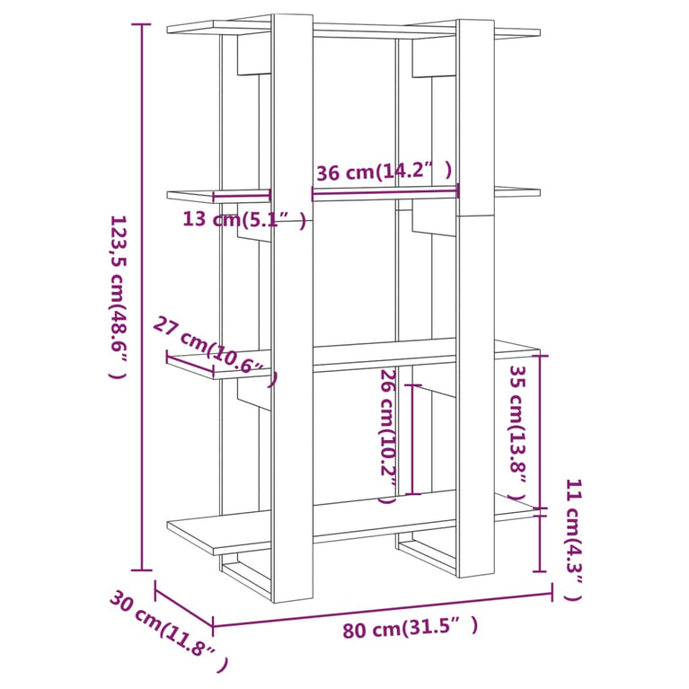 Boekenkast/kamerscherm 80x30x123,5 cm grijs sonoma eikenkleurig MeubelReus