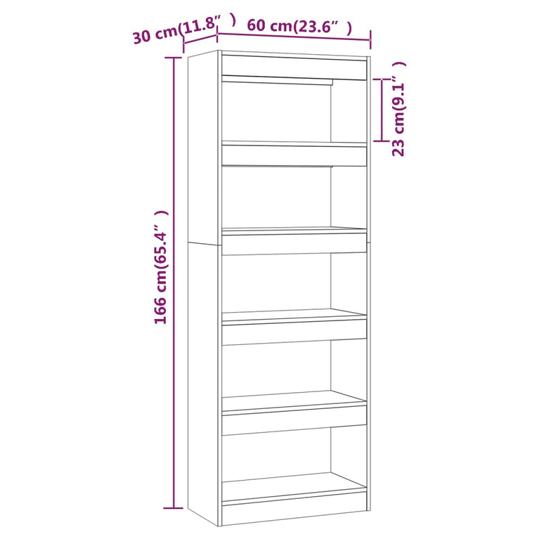 Boekenkast/kamerscherm 60x30x166 cm spaanplaat gerookt eiken MeubelReus