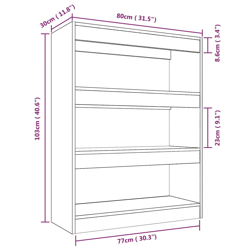 Boekenkast/kamerscherm 80x30x103 cm bewerkt hout sonoma eiken MeubelReus