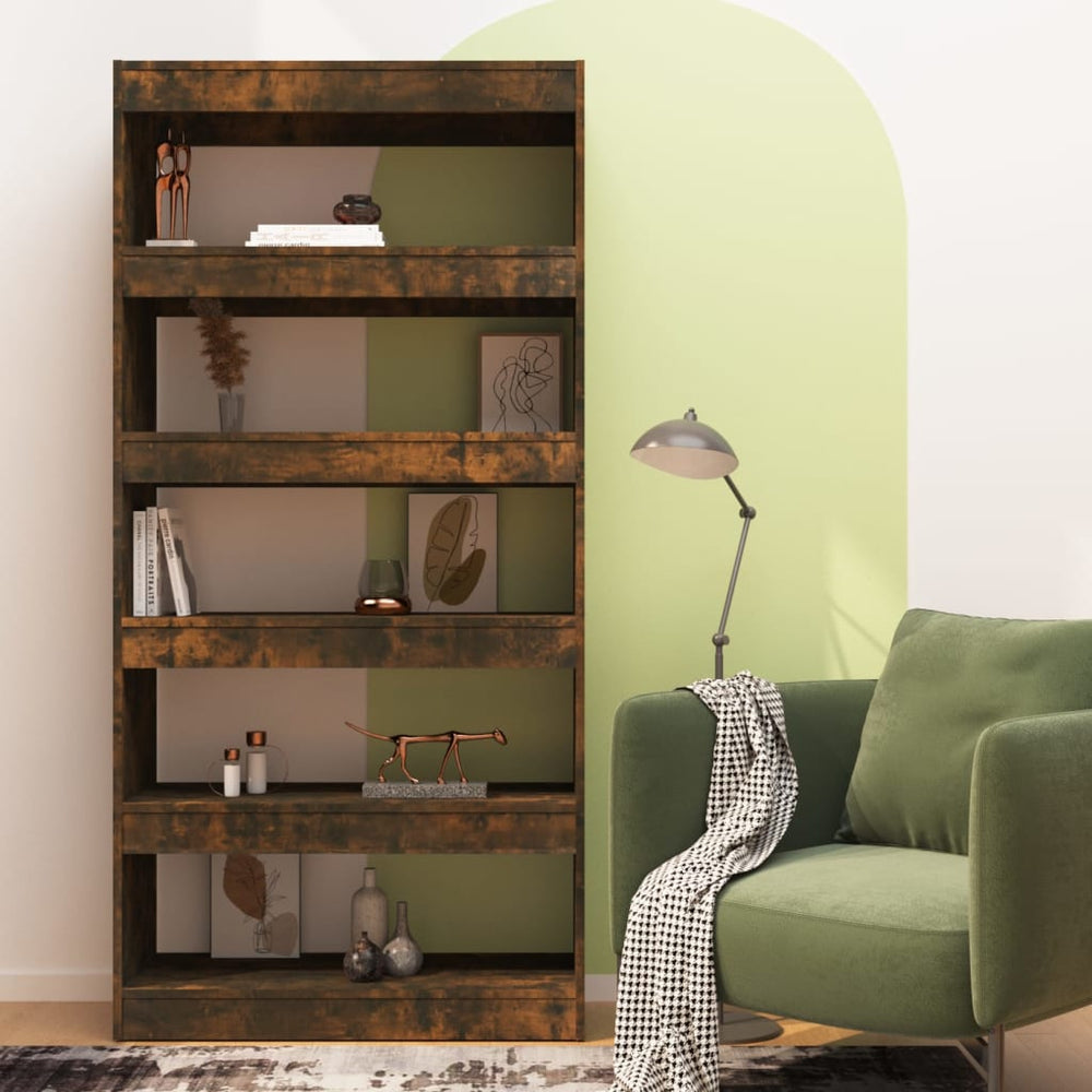 Boekenkast/kamerscherm 80x30x166 cm spaanplaat gerookt eiken MeubelReus