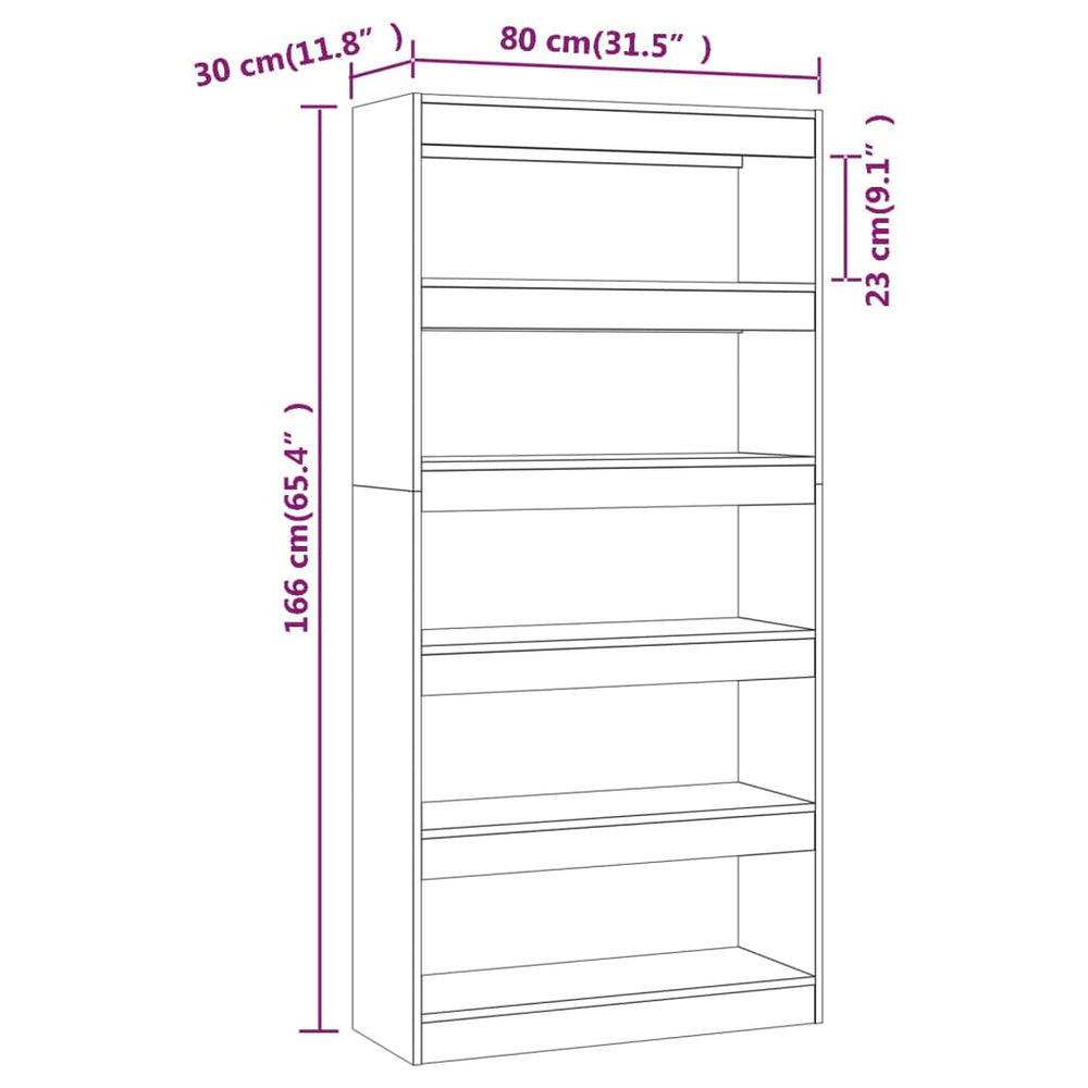 Boekenkast/kamerscherm 80x30x166 cm spaanplaat gerookt eiken MeubelReus