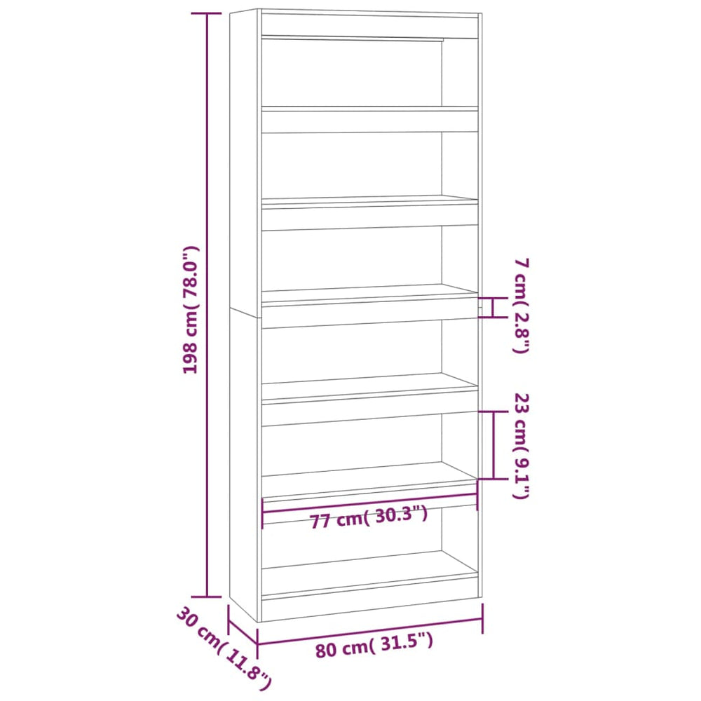 Boekenkast/kamerscherm 80x30x198 cm spaanplaat gerookt eiken MeubelReus