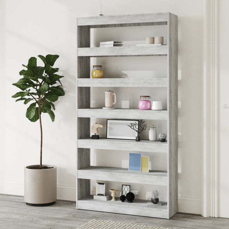 Boekenkast/kamerscherm 100x30x198 cm bewerkt hout grijs sonoma MeubelReus
