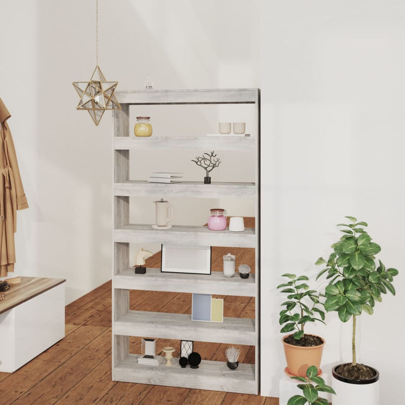 Boekenkast/kamerscherm 100x30x198 cm bewerkt hout grijs sonoma MeubelReus