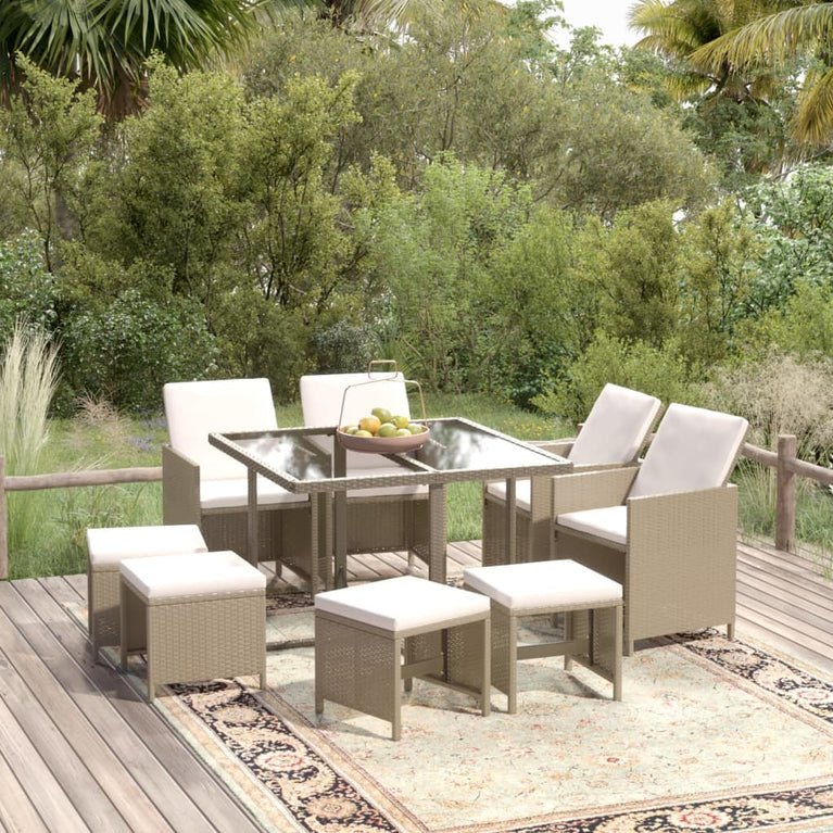9-delige Tuinset met kussens poly rattan beige MeubelReus