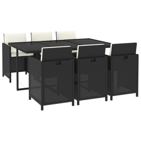7-delige Tuinset met kussens poly rattan zwart MeubelReus