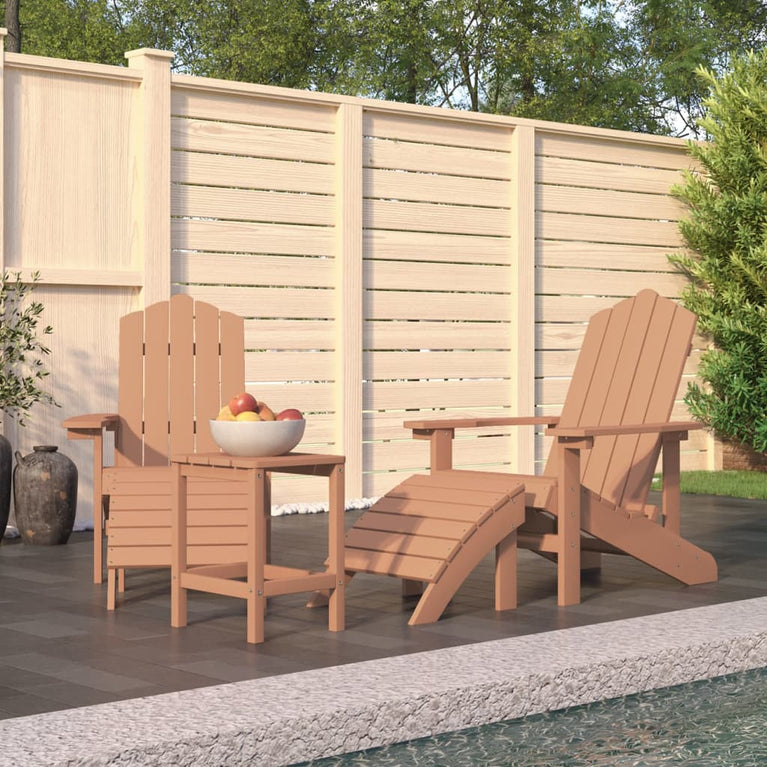Tuinstoelen Adirondack met voetenbank en tafel HDPE bruin MeubelReus