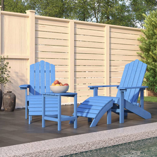 Tuinstoelen Adirondack met voetenbank en tafel HDPE aquablauw MeubelReus