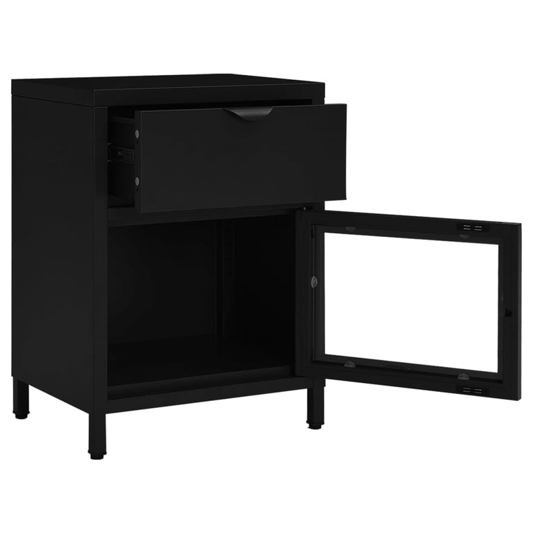 Nachtkastjes 2 st 40x30x54,5 cm staal en glas zwart MeubelReus