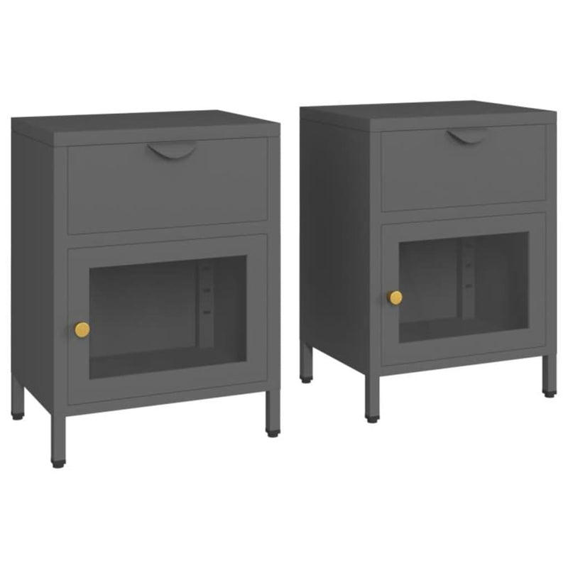 Nachtkastjes 2 st 40x30x54,5 cm staal en glas antracietkleurig MeubelReus