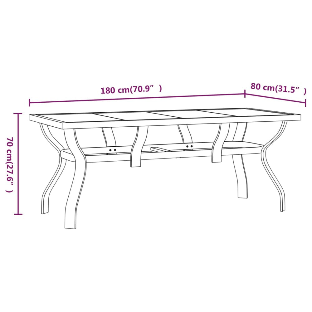 Tuintafel 180x80x70 cm staal en glas zwart MeubelReus