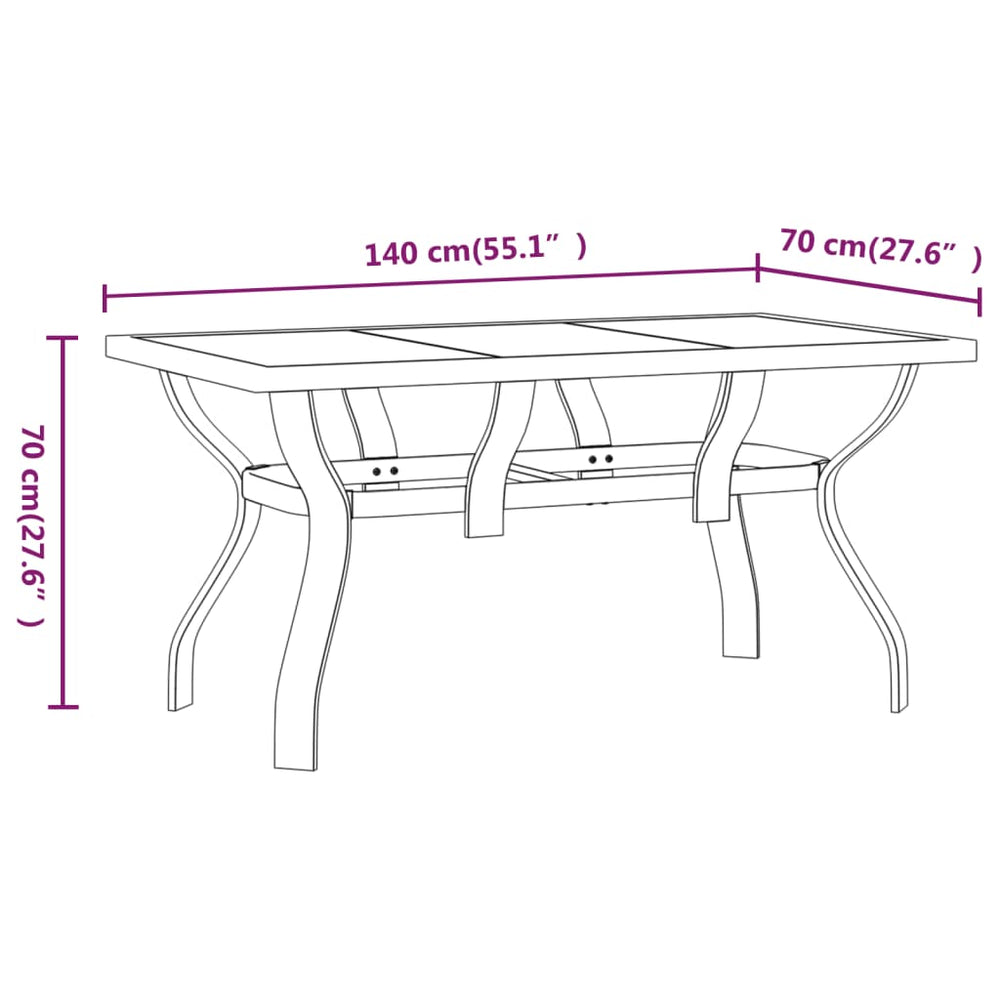 Tuintafel 140x70x70 cm staal en glas grijs en zwart MeubelReus