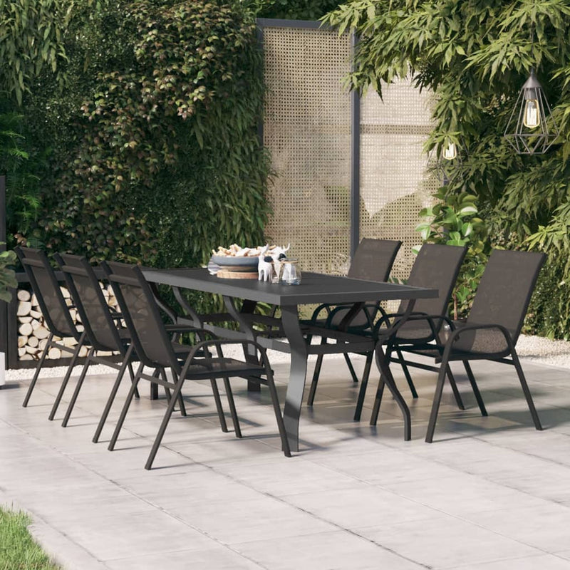 Tuintafel 180x80x70 cm staal en glas grijs en zwart MeubelReus