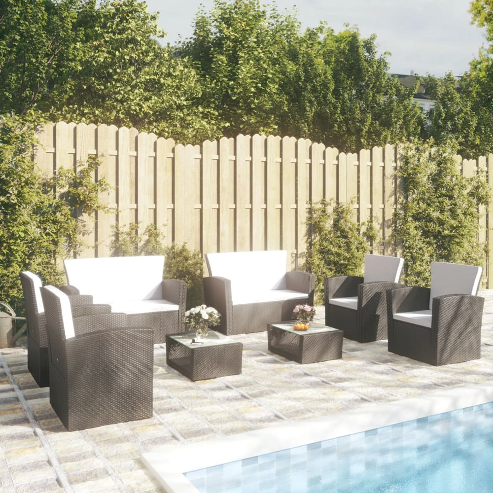 8-delige Loungeset met kussens poly rattan zwart MeubelReus