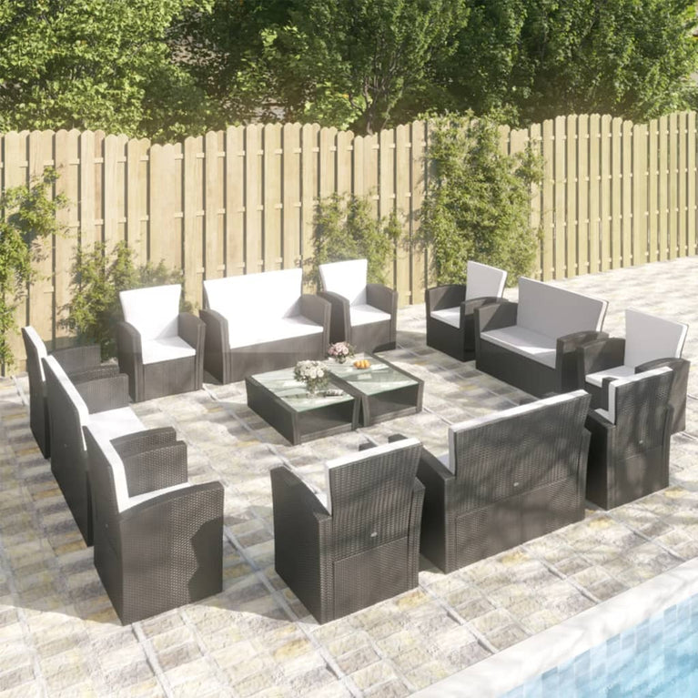 16-delige Loungeset met kussens poly rattan zwart MeubelReus